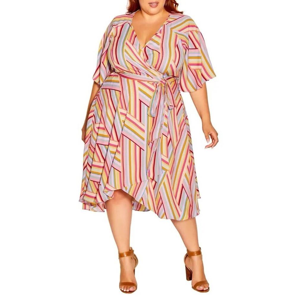 City Chic Dana Stripe Dress Womens Sorbet Stripe Size 18(M)